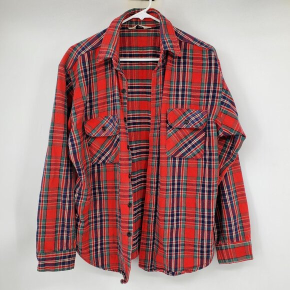 Vintage Five Brothers Union Made Red and Green Plaid Men's Button Down Shirt L